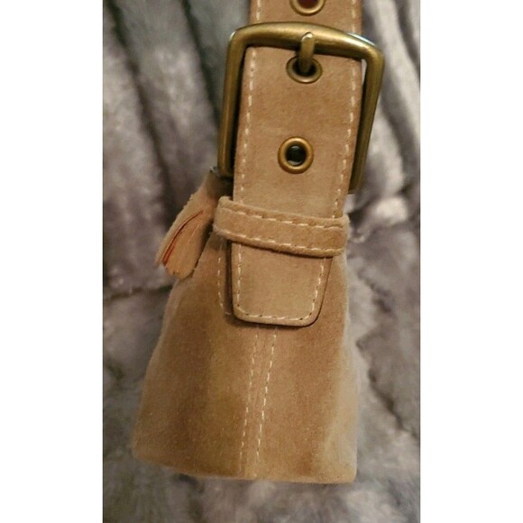 Vintage Coach 7470 Hamptons Demi Baguette Shoulder Bag Beige Suede Brown Leather - Picture 4 of 16